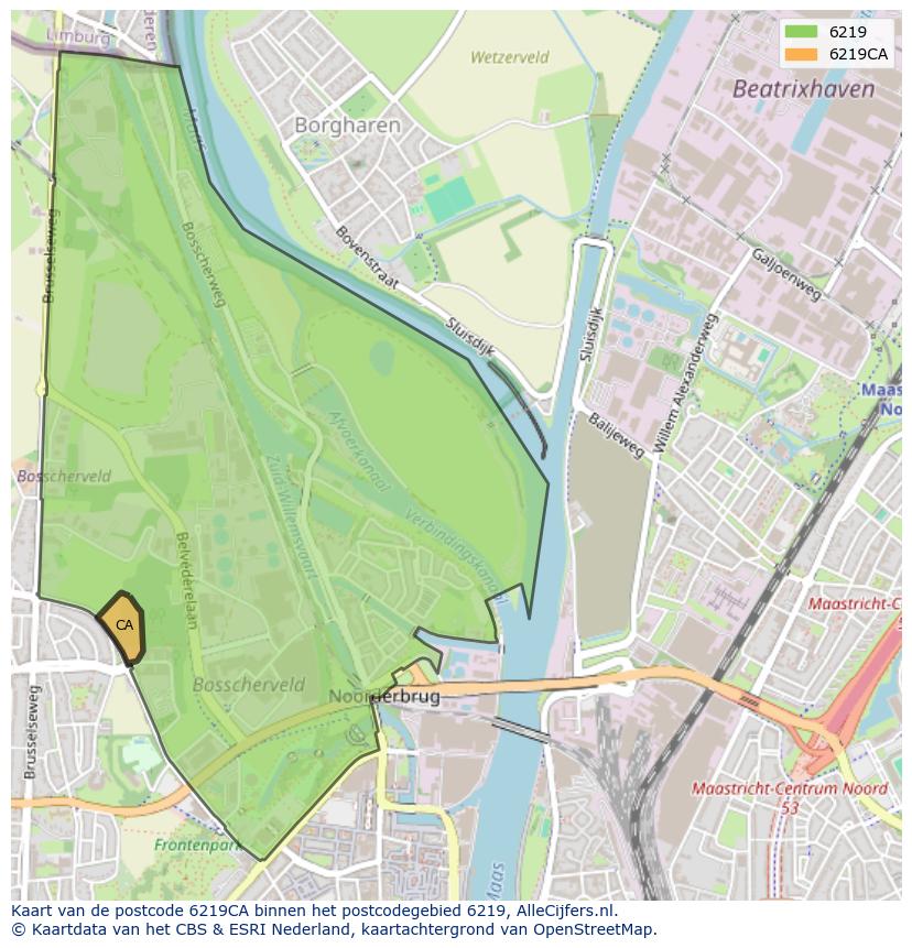 Afbeelding van het postcodegebied 6219 CA op de kaart.
