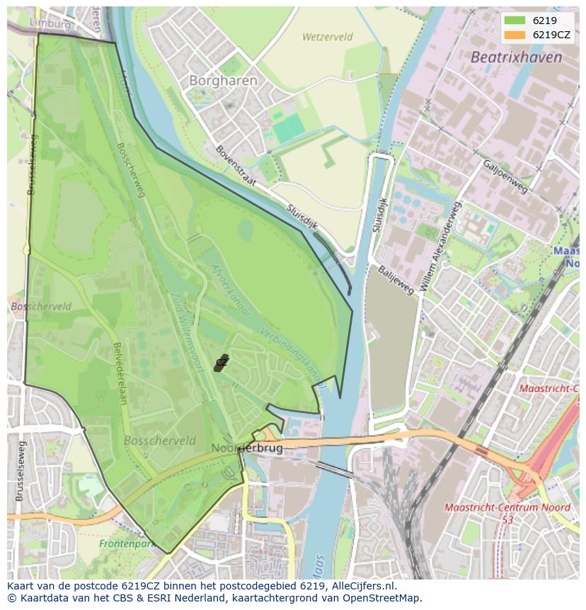 Afbeelding van het postcodegebied 6219 CZ op de kaart.