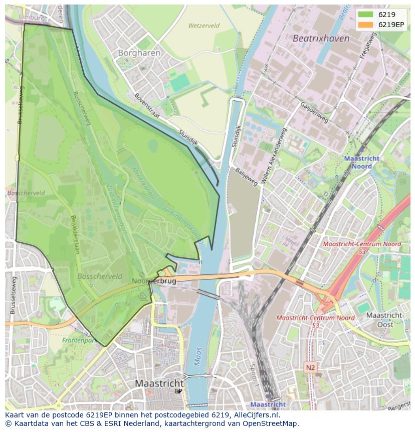 Afbeelding van het postcodegebied 6219 EP op de kaart.