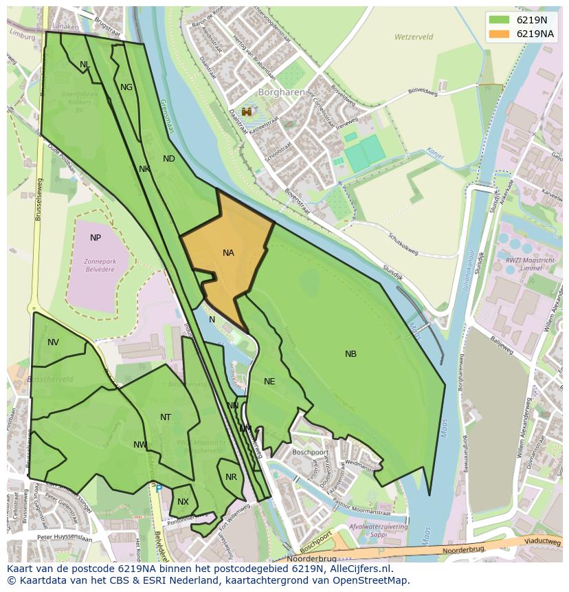 Afbeelding van het postcodegebied 6219 NA op de kaart.