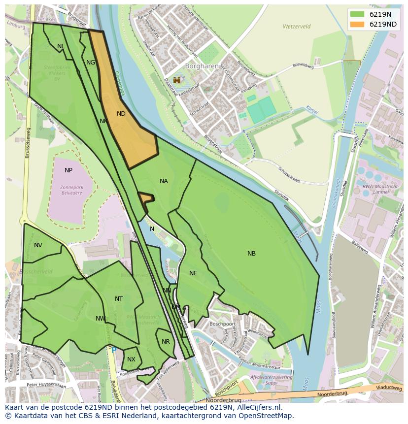 Afbeelding van het postcodegebied 6219 ND op de kaart.