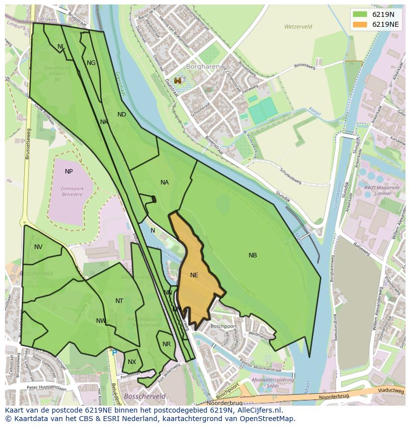 Afbeelding van het postcodegebied 6219 NE op de kaart.