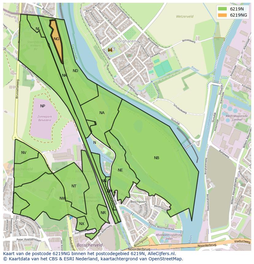 Afbeelding van het postcodegebied 6219 NG op de kaart.