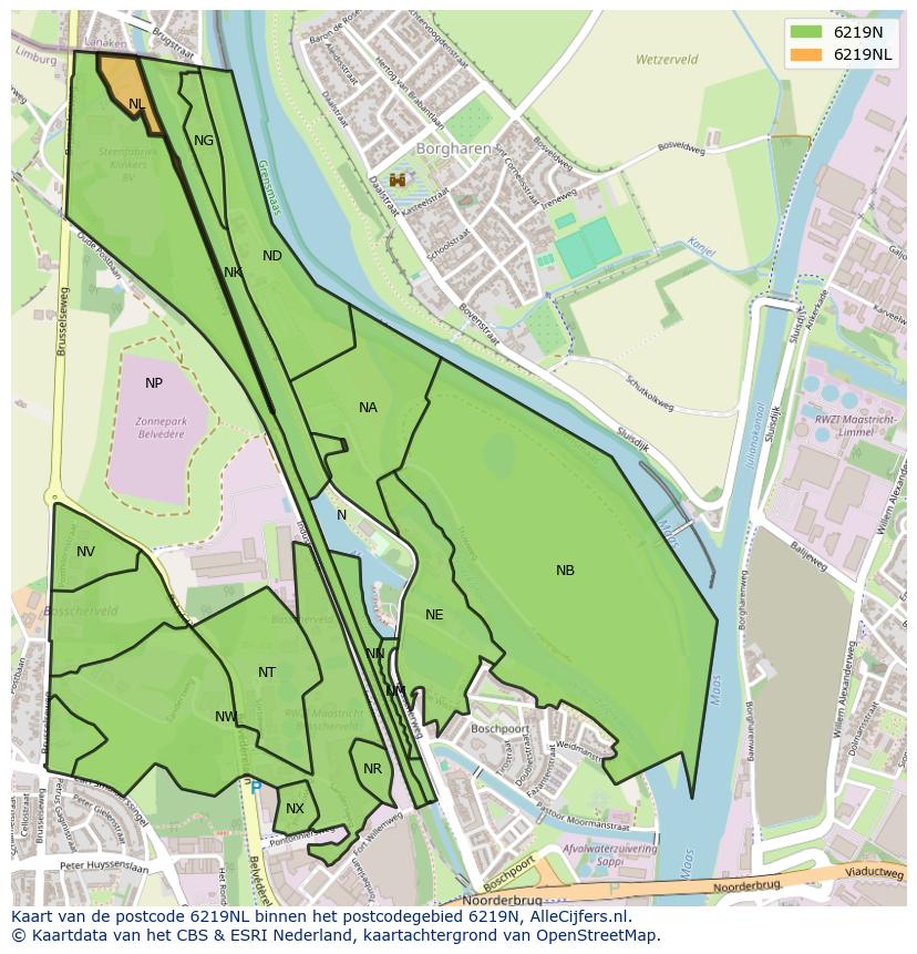 Afbeelding van het postcodegebied 6219 NL op de kaart.