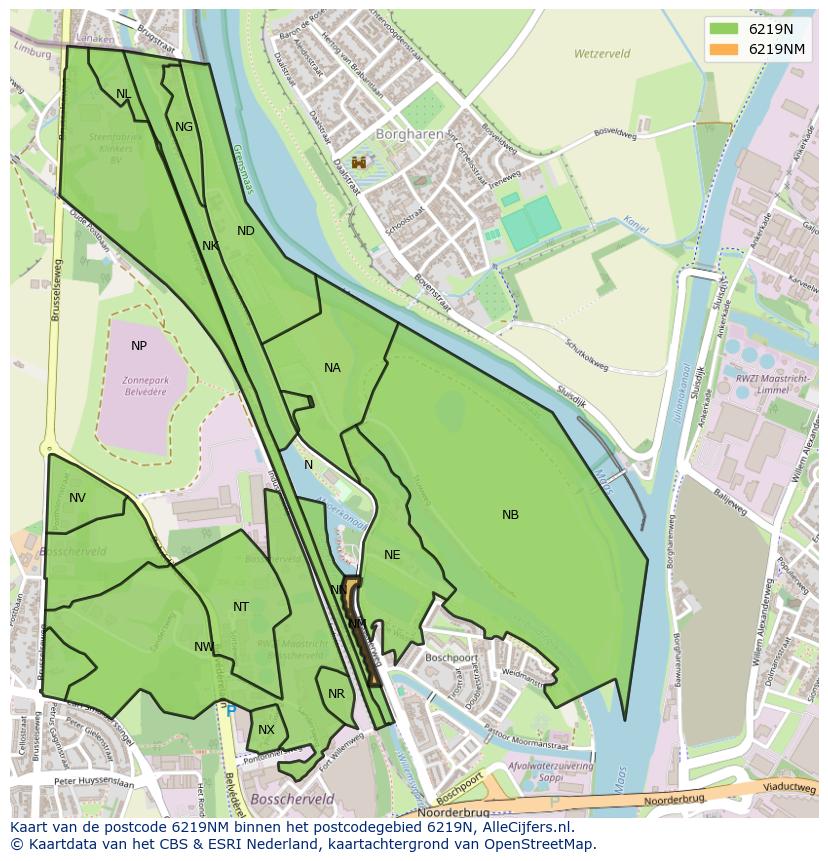 Afbeelding van het postcodegebied 6219 NM op de kaart.