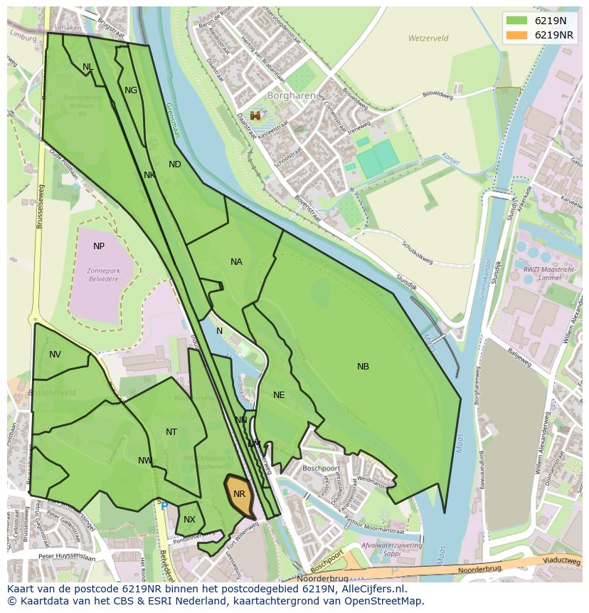 Afbeelding van het postcodegebied 6219 NR op de kaart.