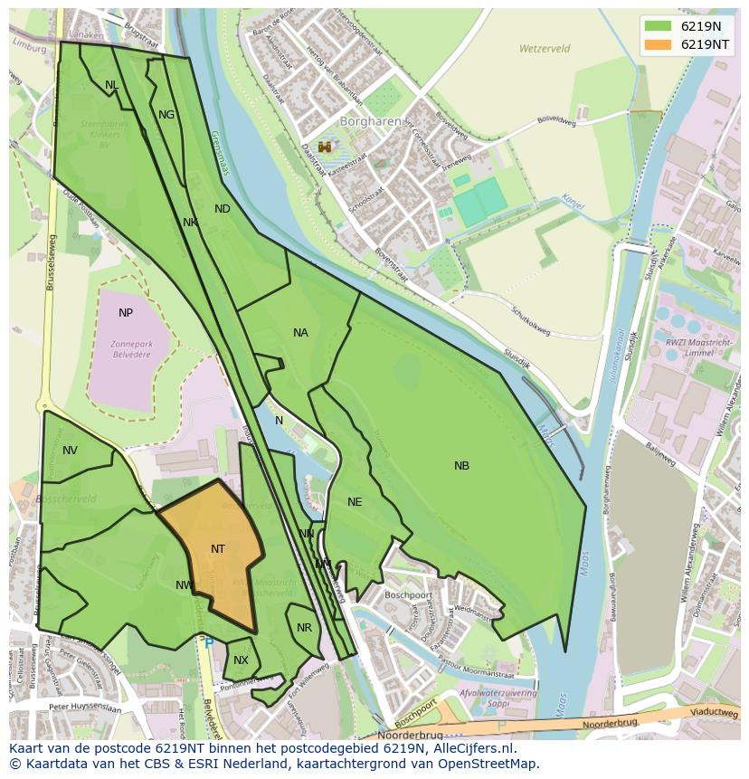 Afbeelding van het postcodegebied 6219 NT op de kaart.