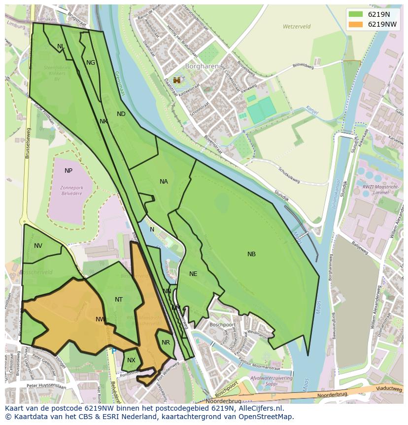Afbeelding van het postcodegebied 6219 NW op de kaart.