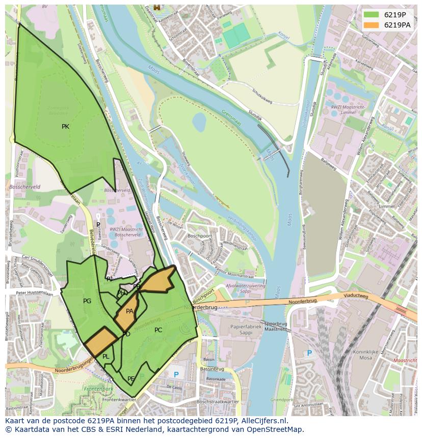 Afbeelding van het postcodegebied 6219 PA op de kaart.