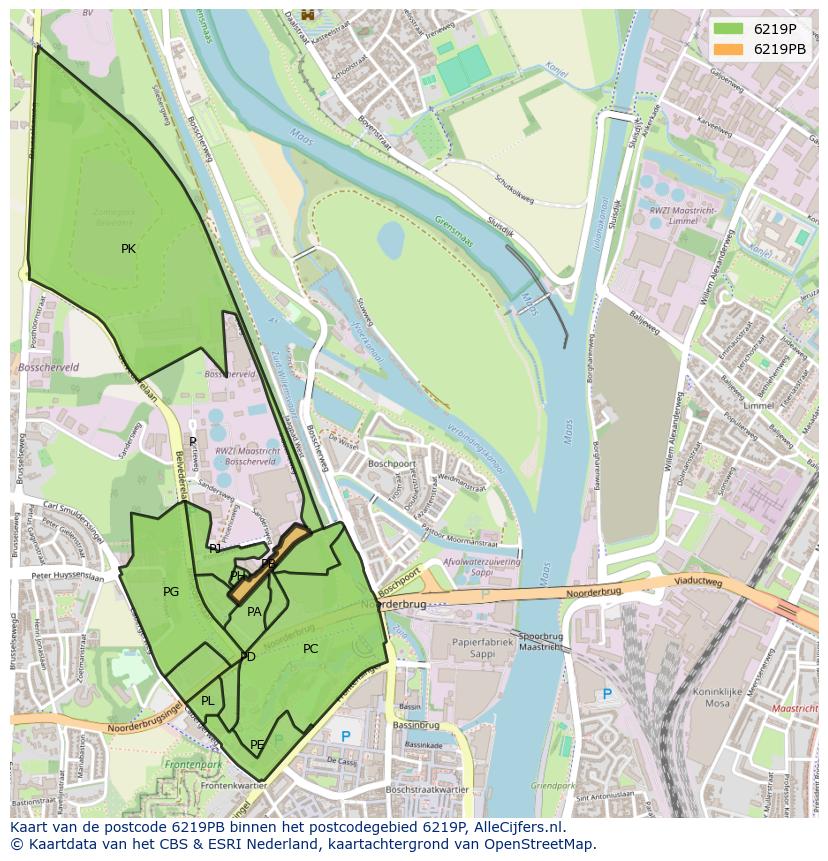 Afbeelding van het postcodegebied 6219 PB op de kaart.