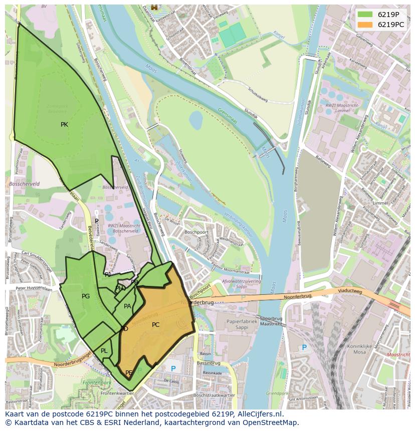 Afbeelding van het postcodegebied 6219 PC op de kaart.