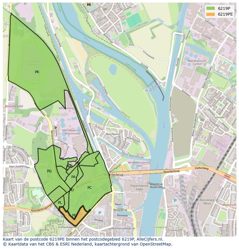 Afbeelding van het postcodegebied 6219 PE op de kaart.