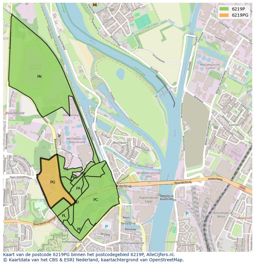 Afbeelding van het postcodegebied 6219 PG op de kaart.