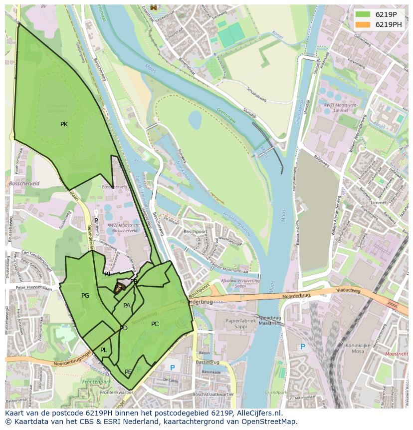 Afbeelding van het postcodegebied 6219 PH op de kaart.