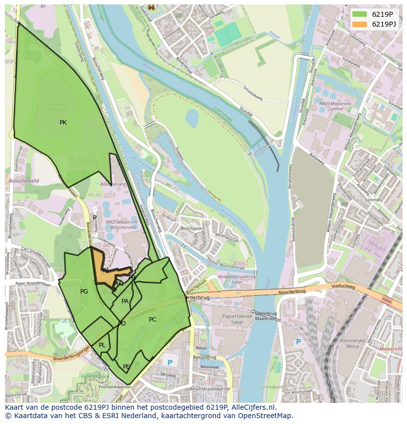 Afbeelding van het postcodegebied 6219 PJ op de kaart.