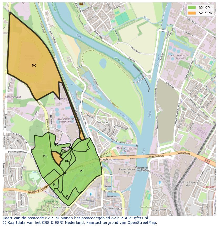 Afbeelding van het postcodegebied 6219 PK op de kaart.