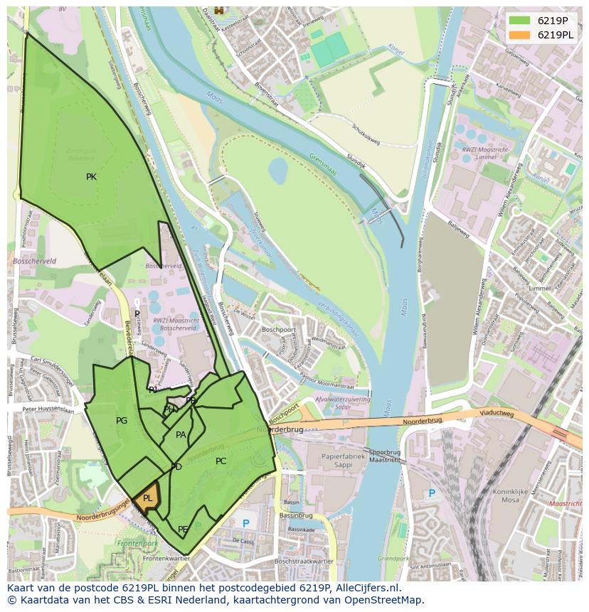 Afbeelding van het postcodegebied 6219 PL op de kaart.