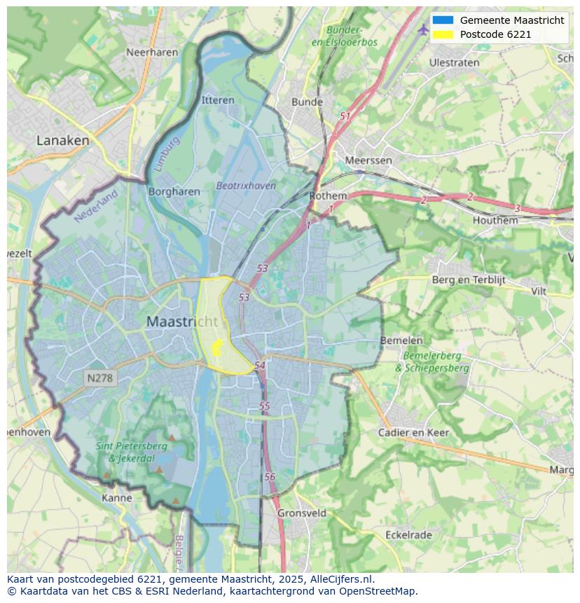 Afbeelding van het postcodegebied 6221 op de kaart.