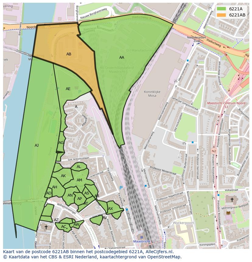 Afbeelding van het postcodegebied 6221 AB op de kaart.