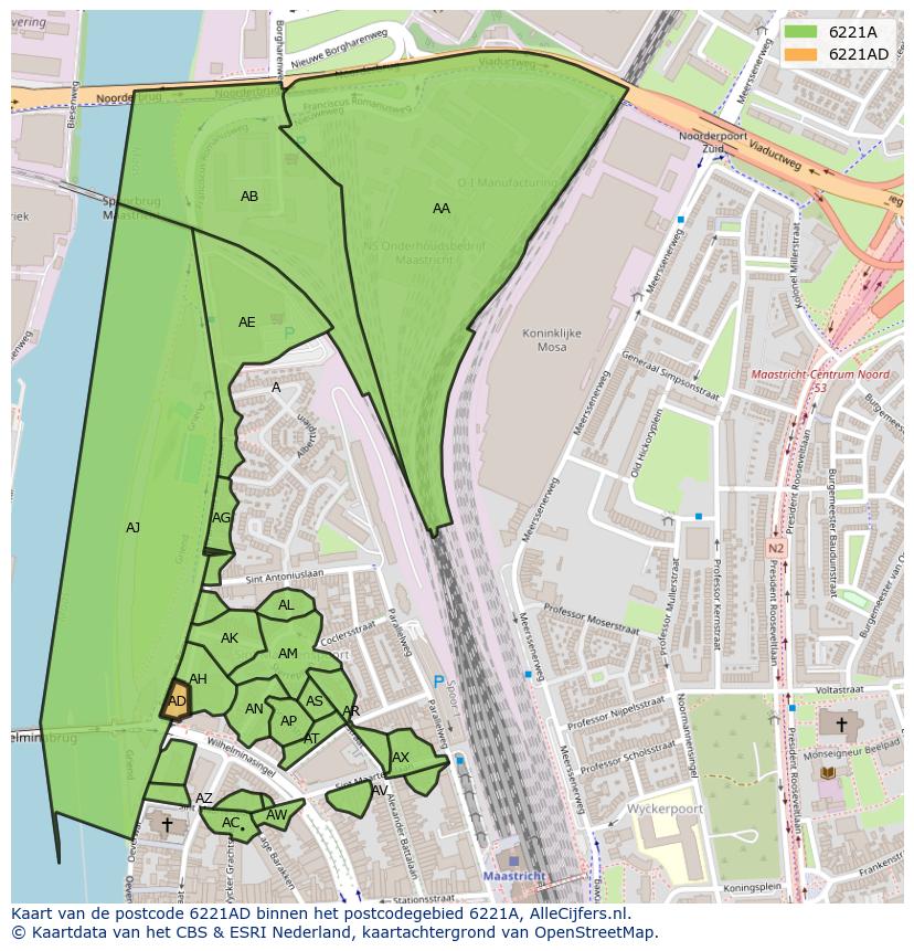 Afbeelding van het postcodegebied 6221 AD op de kaart.