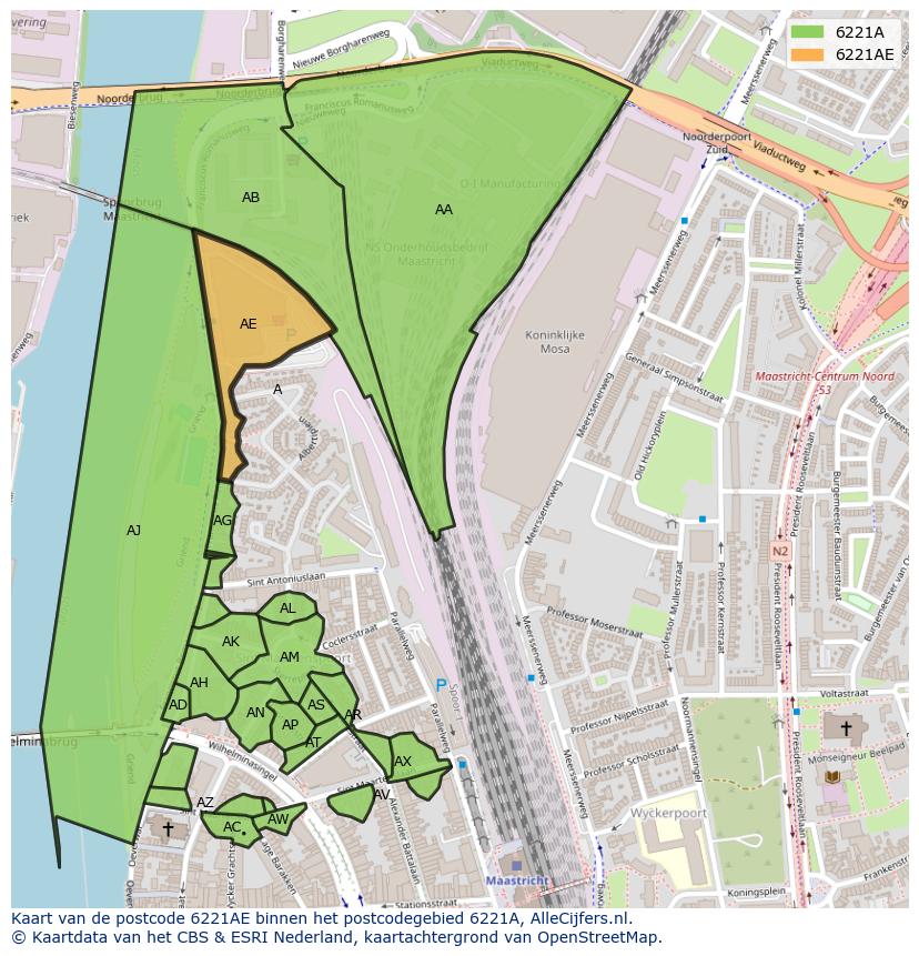 Afbeelding van het postcodegebied 6221 AE op de kaart.