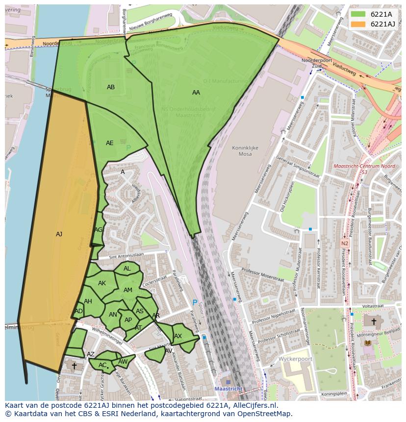 Afbeelding van het postcodegebied 6221 AJ op de kaart.