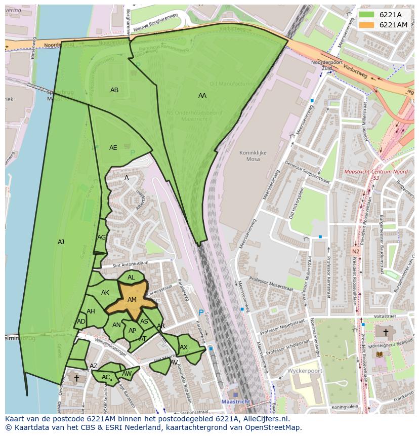 Afbeelding van het postcodegebied 6221 AM op de kaart.