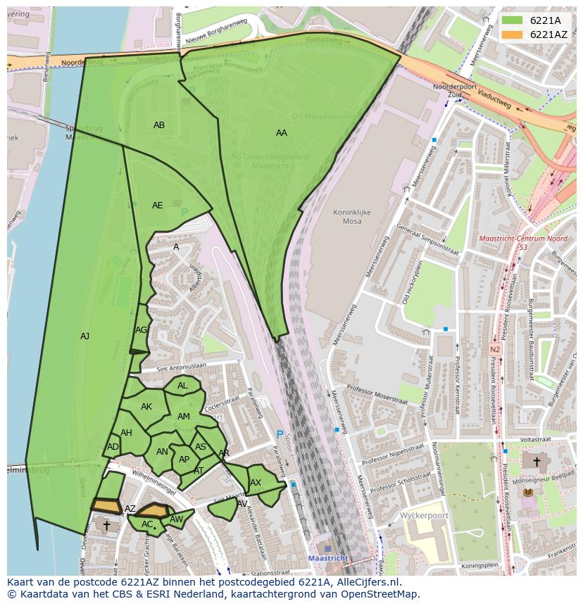 Afbeelding van het postcodegebied 6221 AZ op de kaart.