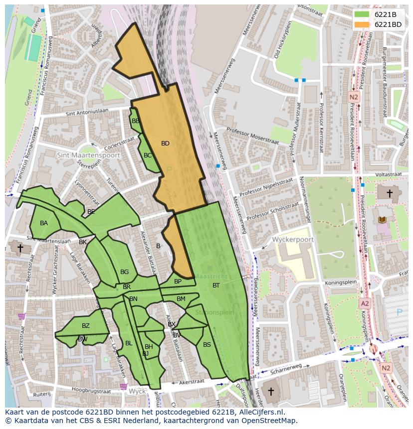Afbeelding van het postcodegebied 6221 BD op de kaart.