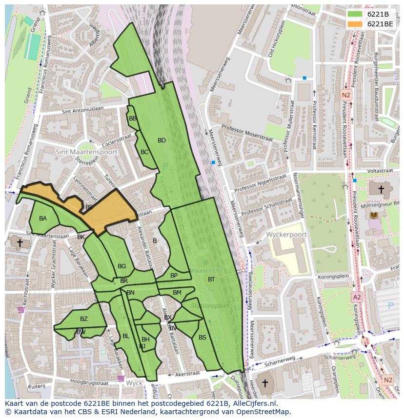 Afbeelding van het postcodegebied 6221 BE op de kaart.
