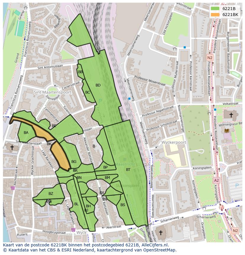Afbeelding van het postcodegebied 6221 BK op de kaart.
