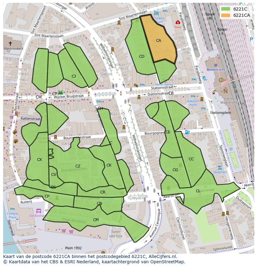 Afbeelding van het postcodegebied 6221 CA op de kaart.