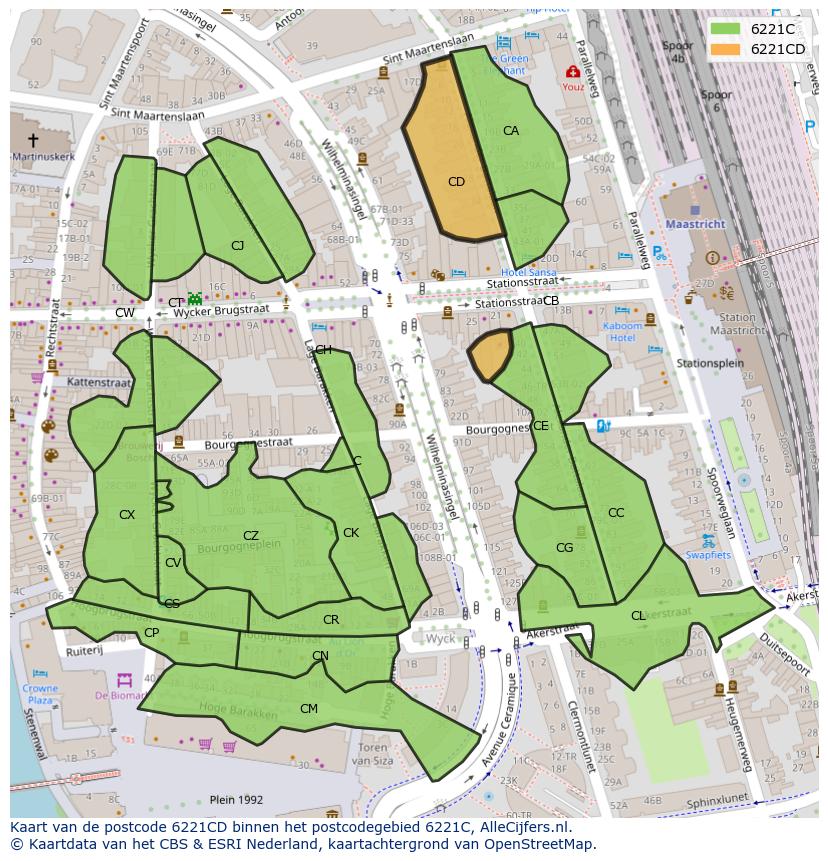 Afbeelding van het postcodegebied 6221 CD op de kaart.