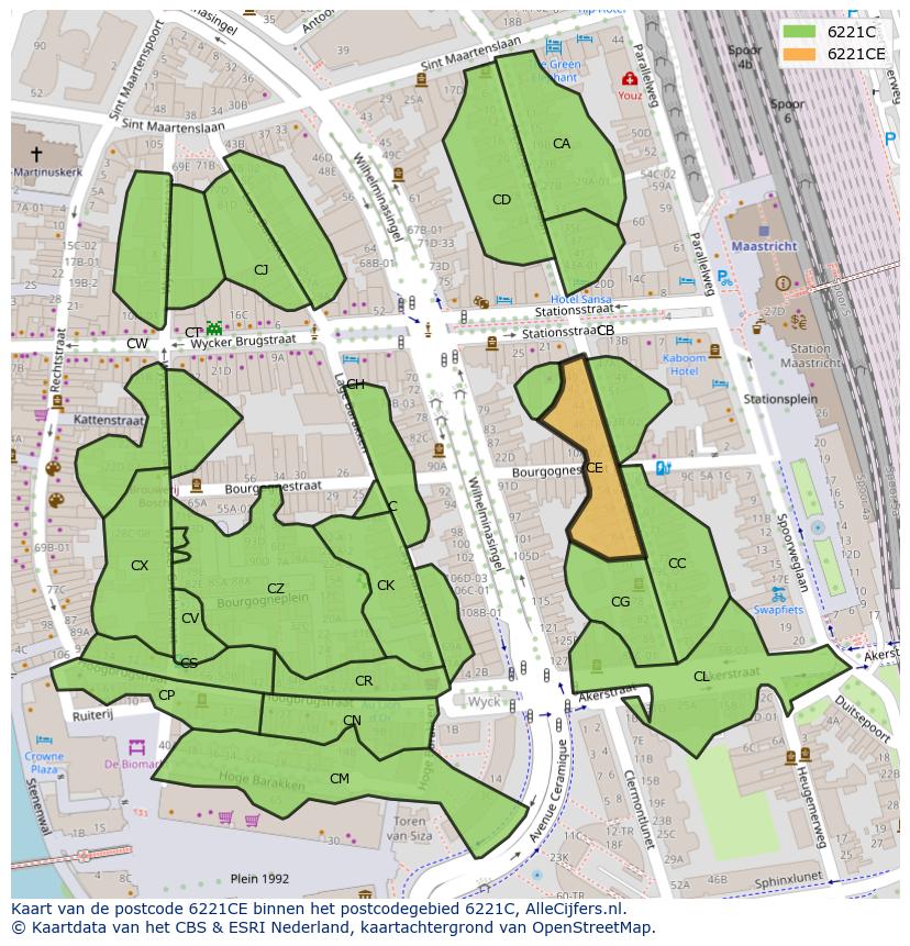 Afbeelding van het postcodegebied 6221 CE op de kaart.
