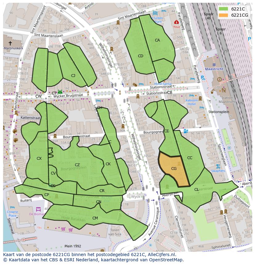 Afbeelding van het postcodegebied 6221 CG op de kaart.