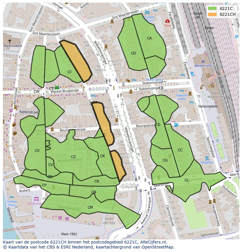 Afbeelding van het postcodegebied 6221 CH op de kaart.