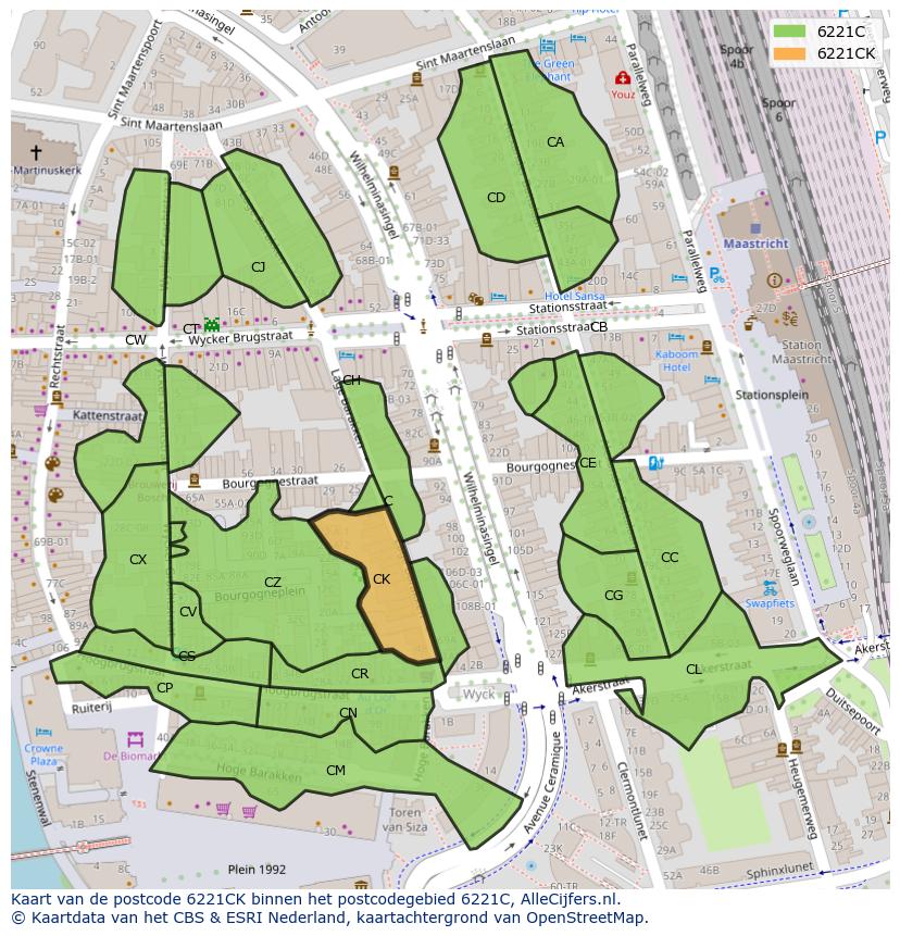 Afbeelding van het postcodegebied 6221 CK op de kaart.