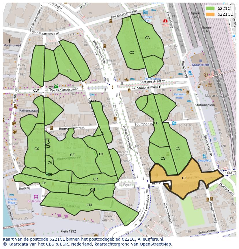 Afbeelding van het postcodegebied 6221 CL op de kaart.