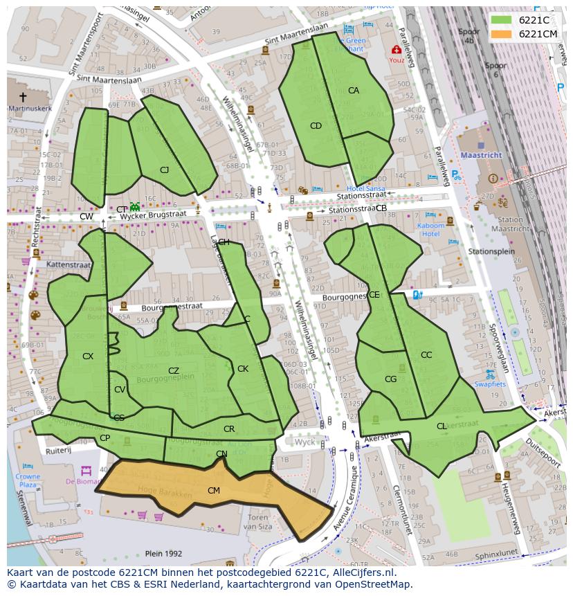 Afbeelding van het postcodegebied 6221 CM op de kaart.
