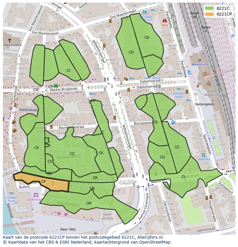 Afbeelding van het postcodegebied 6221 CP op de kaart.