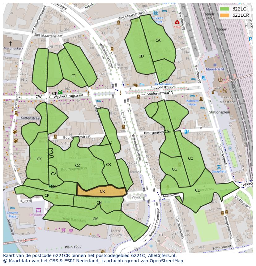 Afbeelding van het postcodegebied 6221 CR op de kaart.