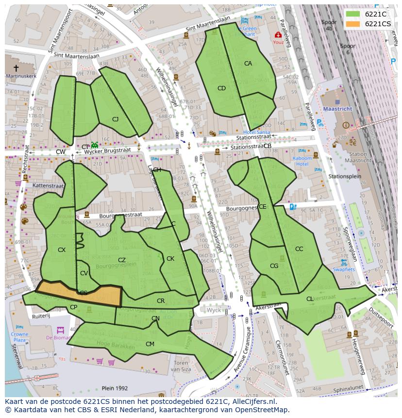 Afbeelding van het postcodegebied 6221 CS op de kaart.