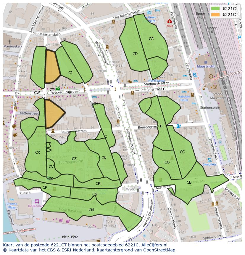 Afbeelding van het postcodegebied 6221 CT op de kaart.