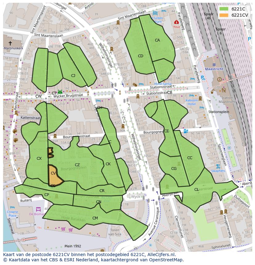 Afbeelding van het postcodegebied 6221 CV op de kaart.