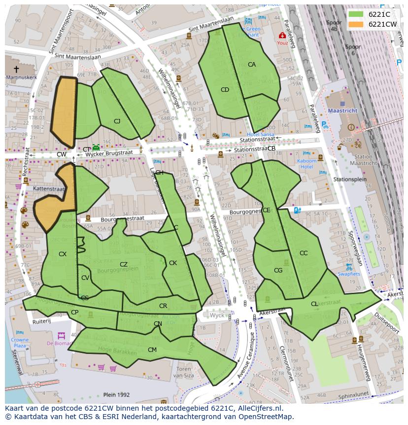 Afbeelding van het postcodegebied 6221 CW op de kaart.