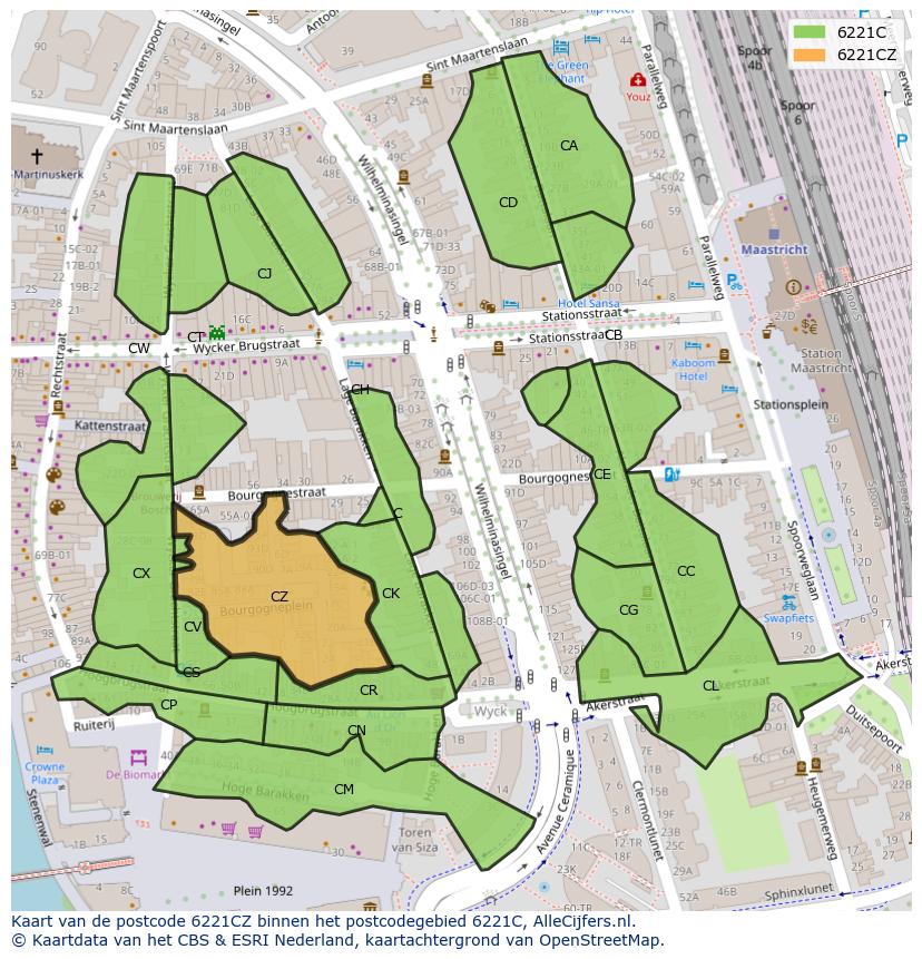 Afbeelding van het postcodegebied 6221 CZ op de kaart.