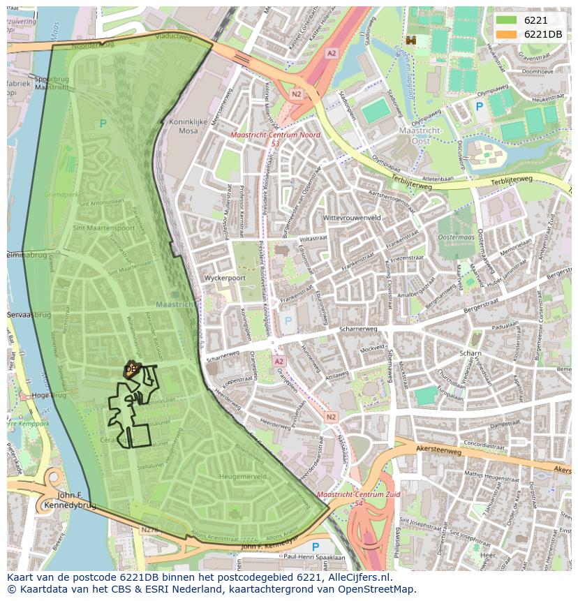 Afbeelding van het postcodegebied 6221 DB op de kaart.
