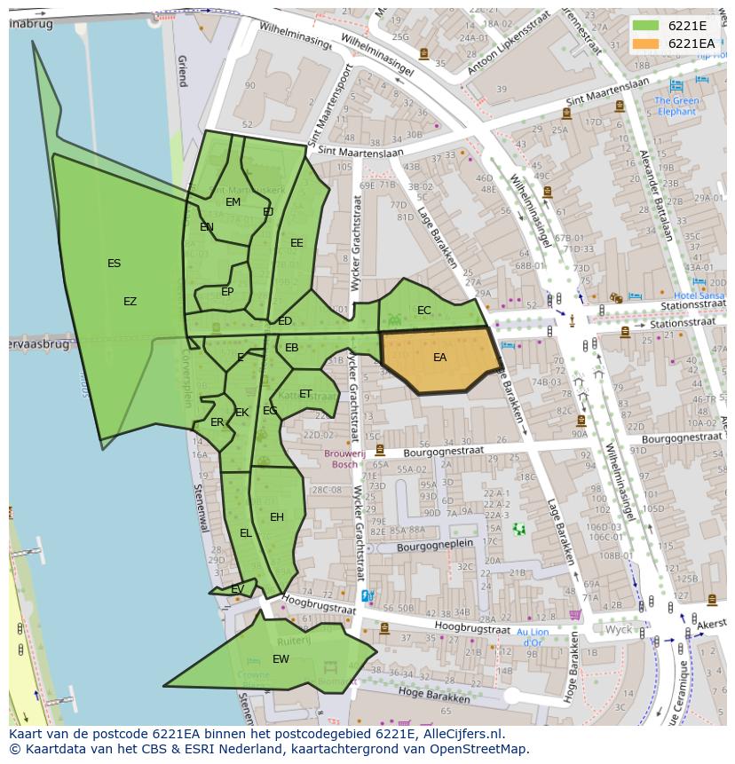 Afbeelding van het postcodegebied 6221 EA op de kaart.