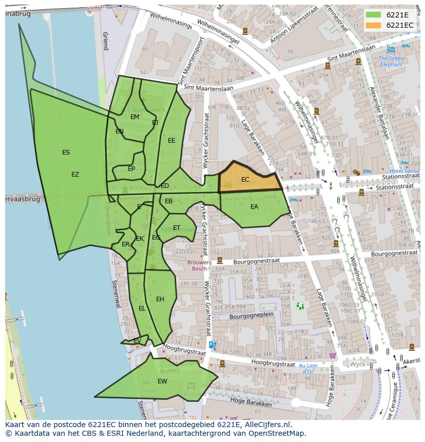Afbeelding van het postcodegebied 6221 EC op de kaart.