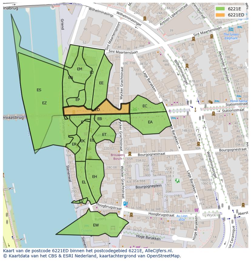 Afbeelding van het postcodegebied 6221 ED op de kaart.